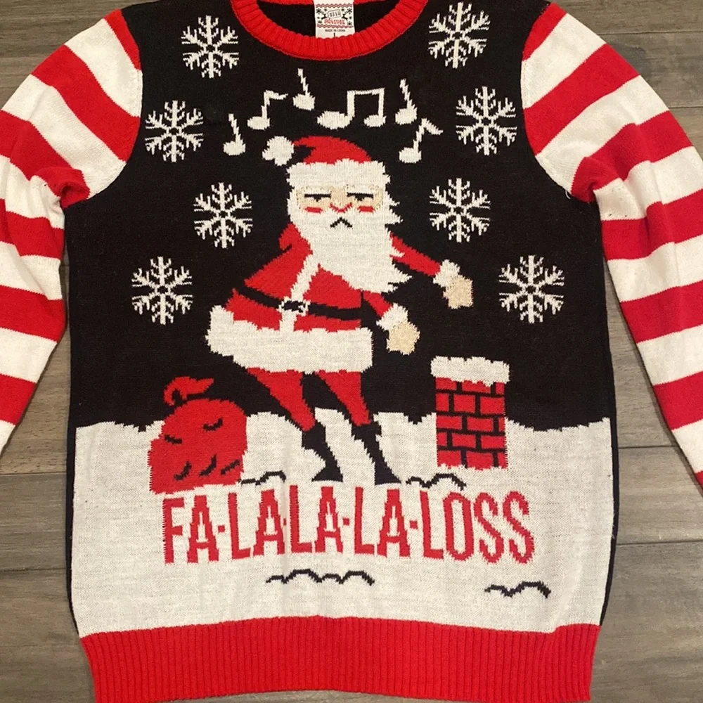 Well Worn Holiday Sweater Christmas Dancing Santa FA-LA-LA-LA-LOSS Light Up SZ L
